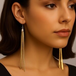 GUESS Gold-Tone 7-inch Long Tassel Drop Earrings – Chic Fringed Dangle Jewelry